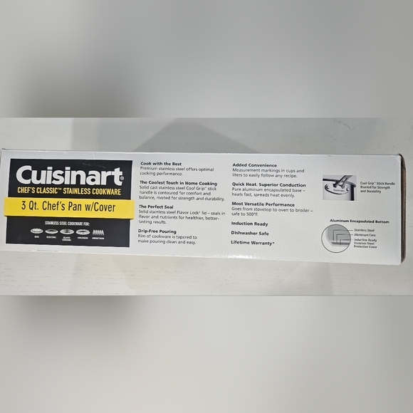 Cuisinart 3 Qt Chefs Pan w/ Lid. Stainless Cookware Cool Grip w/ Measurements - Picture 3 of 3